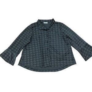 Bryn Walker Houndstooth Jacket Stretch Knit Button Up Gray Flare Sleeve size med